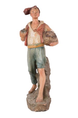 
Scultura in terracotta Napoli raffigurante giovane pescatore XIX secolo 
 altezza cm 60
