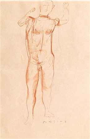 Marino Marini(Pistoia 1901 - Viareggio 1980)NUDO MASCHILEsanguigna e matita...