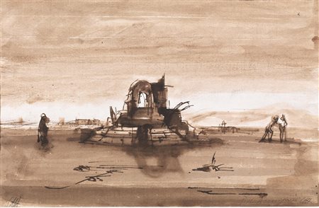 Pietro Annigoni(Milano 1910 - Firenze 1988)PIAZZA CON PERSONAGGIchina...