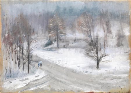 Pietro Annigoni(Milano 1910 - Firenze 1988)PAESAGGIO INNEVATOtempera su...