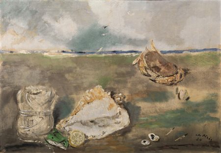 Filippo de Pisis(Ferrara 1896 - Milano 1956)NATURA MORTA MARINAolio su tela,...