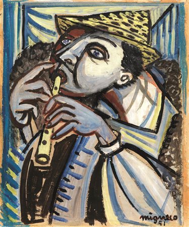 Giuseppe Migneco(Messina 1908 - 1997)IL PASTOREolio su carta applicata su...