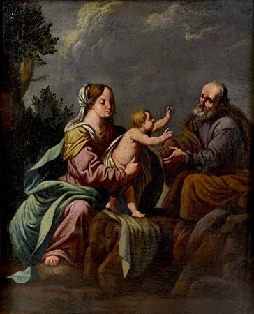 Scuola Emiliana del XVII secolo LA SACRA FAMIGLIA olio su tela, cm 61x50,5