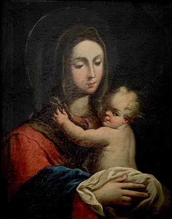 Scuola Italiana del XVIII secolo MADONNA CON BAMBINO olio su tela, cm 59x47
