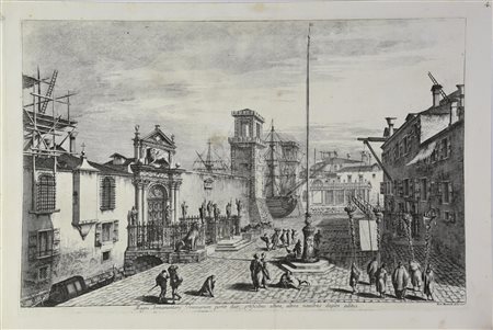Michele Marieschi VEDUTA DELL'ARSENALE acquaforte, cm 31x47, su foglio cm...