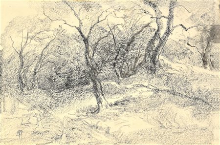 Pompeo Mariani PAESAGGIO carboncino su carta, cm 12x19 sigla sul retro: firma...