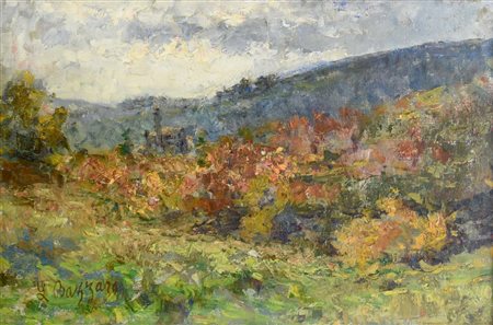 Leonardo Bazzaro PAESAGGIO olio su tela, cm 40x60 firma