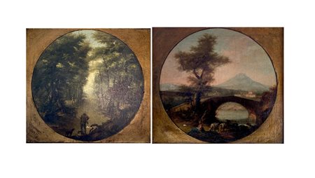 Scuola Italiana del XIX secolo COPPIA DI PAESAGGI olio su tela, cm 43x47,5...