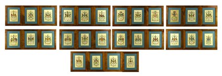 Scuola del XVIII secolo STEMMI ARALDICI DI FAMIGLIE INGLESI stampe a colori...