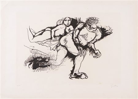 Renato Guttuso (Bagheria 1911 - Roma 1987), “Amanti”.