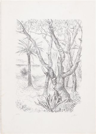 Renato Guttuso (Bagheria 1911 - Roma 1987), “Paesaggio marino e alberi”.