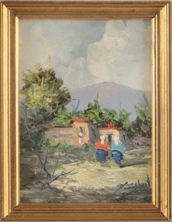 Giuseppe Salvati (Napoli 1900 – Capri 1968), “Paesaggio con donne”.
