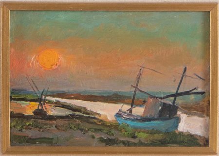 Gino Marzocchi (Molinella 1895 - Bologna 1981), “Tramonto a Marina Romea”, 1961.