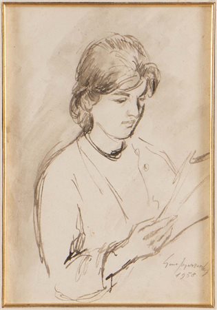 Gino Marzocchi (Molinella 1895 - Bologna 1981), “Ritratto di donna che legge”, 1958.