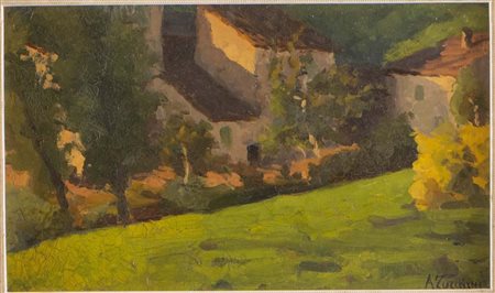 Agostino Zucchini (Fiesso di Budrio 1894 - Bologna 1972), “Paesaggio con case”.