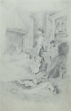 FRANCESCO GIOLI<BR>Settimo di Cascina (PI) 1846 - 1922 Firenze<BR>"Interno rustico"