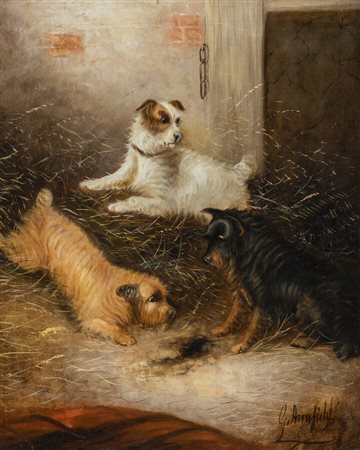  ARMFIELD GEORGE<BR>Inghilterra 1808 - 1893<BR>"Interno con due Terrier"
