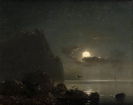 FRANCESCO GAMBA<BR>Torino 1818 - 1887<BR>"Notturno sul mare" 1854