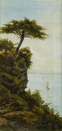 GIACINTO BO<BR>Montanaro Canavese (TO) 1832 - 1912 Torino<BR>"Pino sulla scogliera"