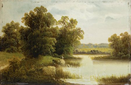 PITTORE NON IDENTIFICATO<BR>"Sur le bord de la Varenne" 1860 ca
