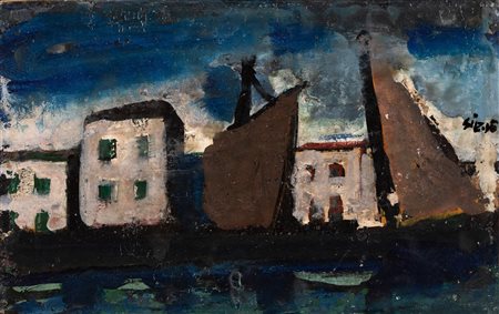 Mario Sironi, Paesaggio con casa e vele, 1929 ca.