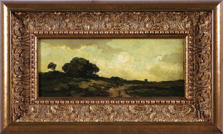VAN DER LINDE JOHANNES (1864 - 1945) Brughiera in Drenthe. Olio su tavola. Cm...