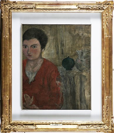 SEMEGHINI PIO (1878 - 1964) Pupa con salvadanaio. Olio su compensato. Cm...