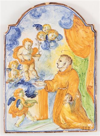 MANIFATTURA FERNIANI FAENZA Targa devozionale policroma raffigurante...