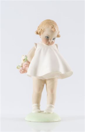 CACCIAPUOTI, XX secolo. "Fanciulla con mazzo di fiori". Terraglia decorata a...