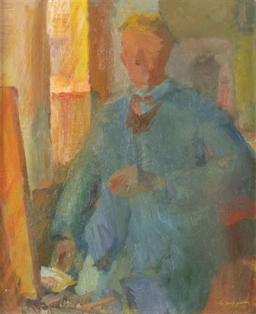 CARLO CRISPINI (Pontelagoscuro 1902 - Bologna 1982). "Ritratto". Olio su...