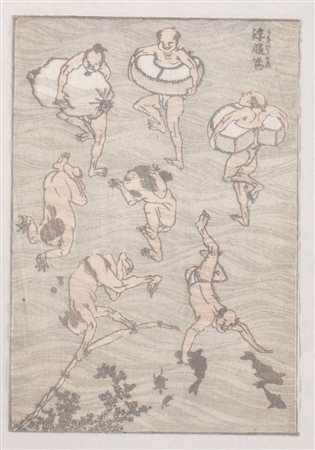HOKUSAI KATSUSHIKA (Edo 1760 - 1849) "Il nuoto". Xilografia su carta...