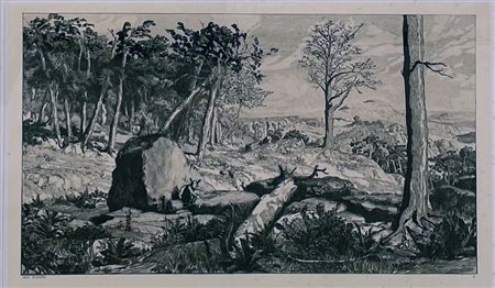 MAX KLINGER (Lipsia 1857 – Großjena 1920) "Paesaggio". Incisione su carta. Cm...
