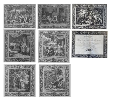 Lotto composto da otto antiche stampe raffiguranti le storie di Meleagro dai...