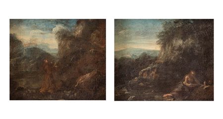 Maestro del XVII secolo. “Paesaggio con S. Francesco” “Paesaggio con...