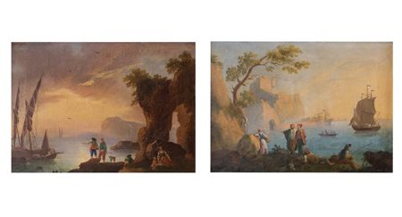 Maestro degli inizi del XIX secolo. Coppia di marine. Olio su tela. Cadauno...