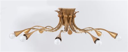 Lampada da soffitto con dieci luci in metallo e rifiniture in ottone. Prod....