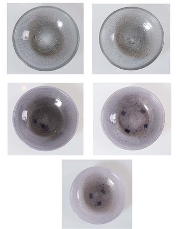 BAROVIER & TOSO Cinque ciotole in vetro soffiato. Firma alla base. Prod....