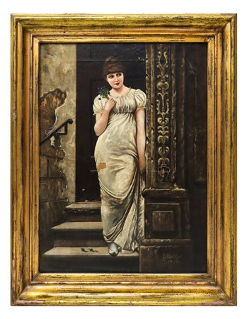 Giovane donna con un mazzo di violette