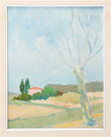 Paesaggio con casa e alberi