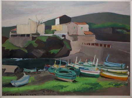 Carmelo Comes (Catania 1905-Catania 1988)  - Barche a secco