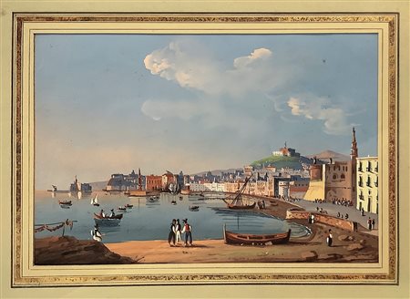 Dipinto raffigurante golfo con barche e personaggi, Late 19th century