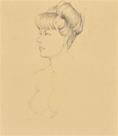 Raffaele Ponte Corvo RITRATTO FEMMINILE matita su carta, cm 27x24 retro:...