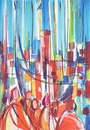 GIANBAR (Gianni Baretta) ARRIVO A CASABLANCA tecnica mista su carta applicata...