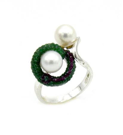 ANELLO CONTRARIE CON PERLE in argento 925 con perle rotonde imitazione,...