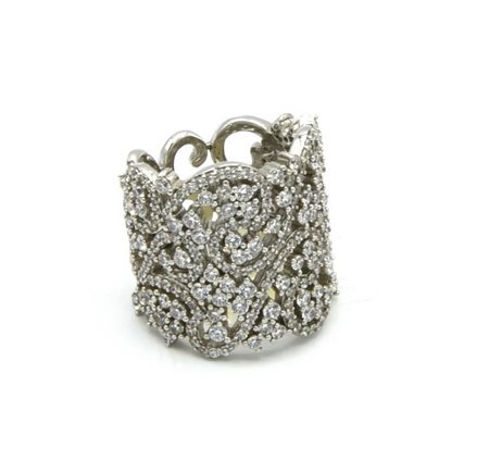 ANELLO A MOTIVI VEGETALI in argento 925 decorato con zirconi misura 17