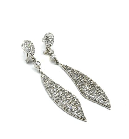 ORECCHINI PENDENTI A FOGLIA in argento 925 decorati con zirconi, chiusura a...