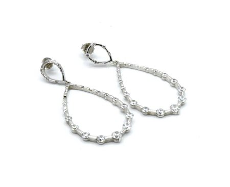 ORECCHINI PENDENTI A GOCCIA in argento 925, decorati con piccoli zirconi in...