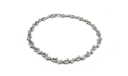 COLLANA GIROCOLLO CON MOTIVI A VOLUTE in argento 925 decorate da pave' di...