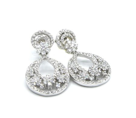 ORECCHINI A GOCCIA CON MOTIVI FLOREALI in argento 925 decorati con pave' di...