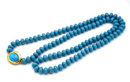COLLANA IN PASTA DI TURCHESE CON CHIUSURA IN METALLO DORATO E TURCHESE...